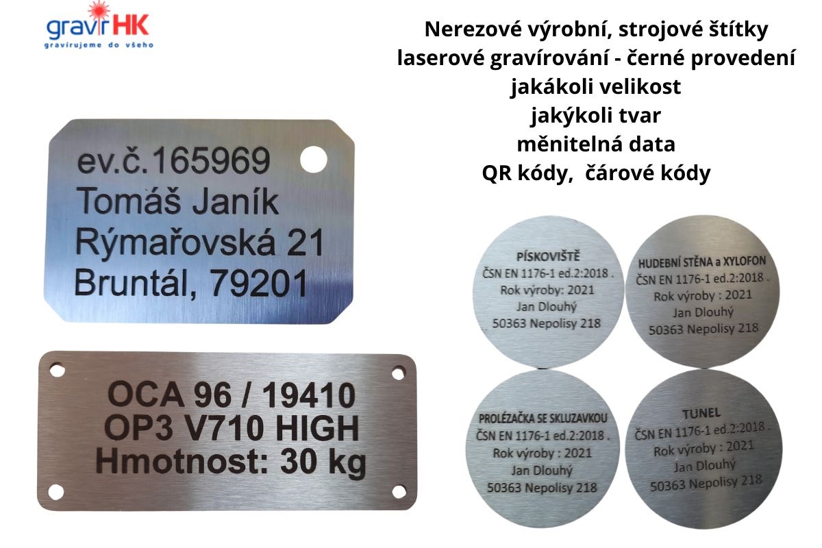 Laserové gravírování do kovu, gravírování do nerezu. Výroba nerezových štítků a cedulí.